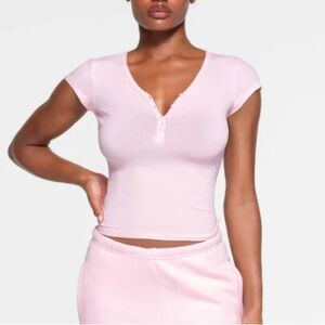 SKIMS NEW VINTAGE HENLEY T-SHIRT CHERRY BLOSSOM L NWT